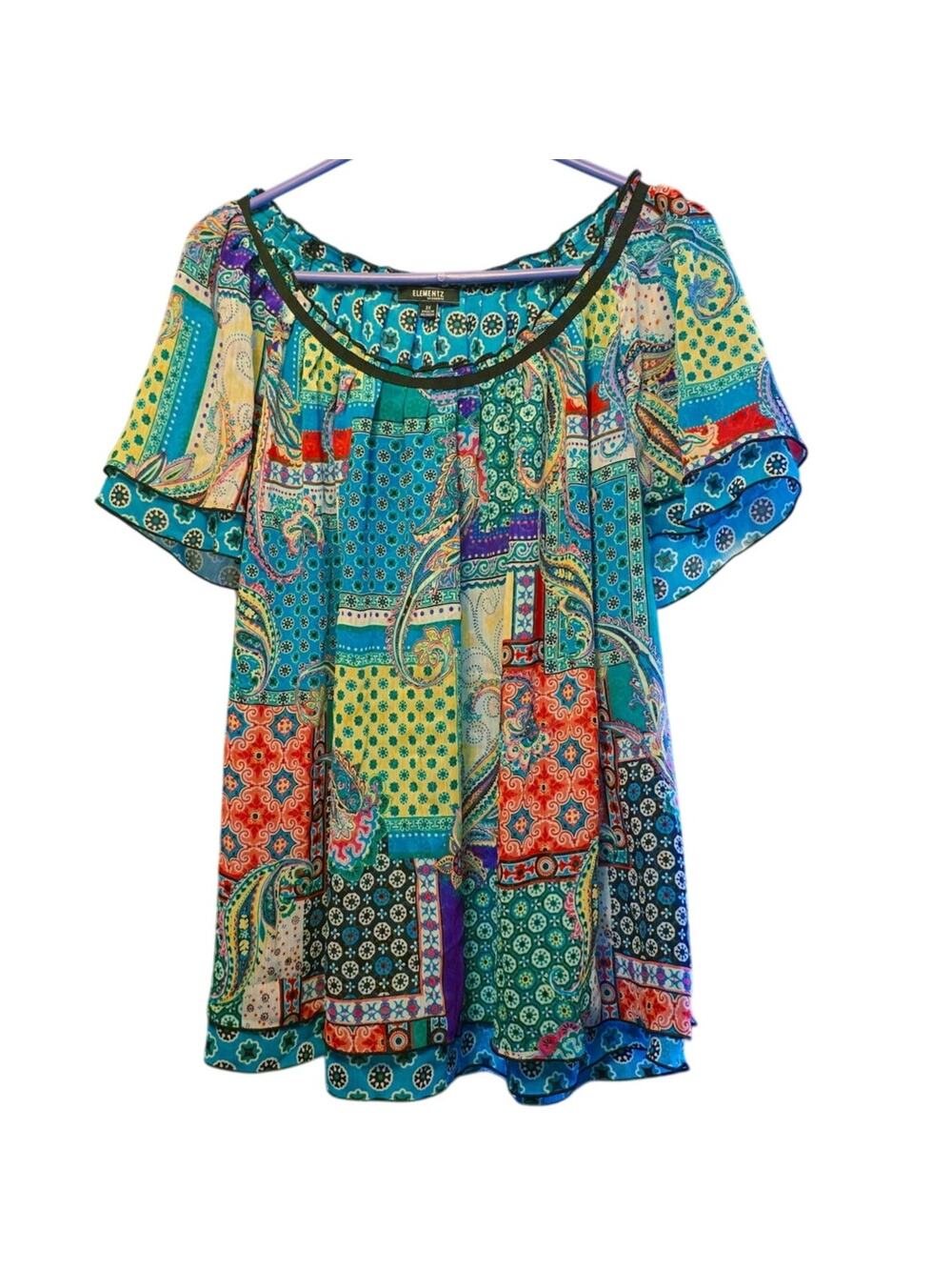 Elementz patchwork paisley blouse size 2x